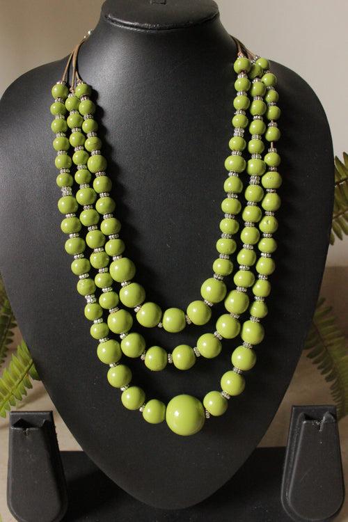 Lime Green Circular Acrylic Beads 3 Layer Necklace