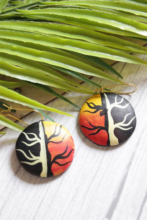 Sunrise & Sunset 3 Layer Terracotta Clay Pendant Tree Hand Painted Adjustable Closure Necklace Set