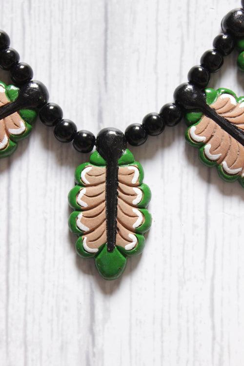 Leaf Shape Terracotta Clay Hand Painted Charms Adjustable Closure Choker Necklace Set