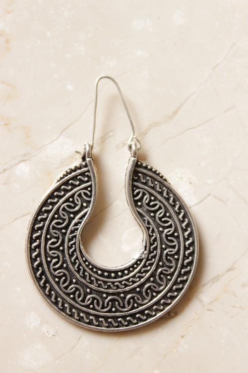 Intricately Detailed Oxidised Finish Circular Metal Earrings