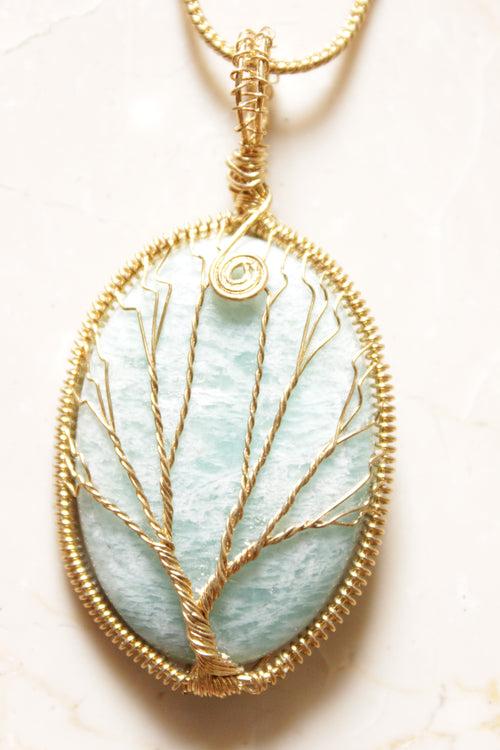 Blue Stone Pendant Gold Finish Handcrafted Chain Necklace