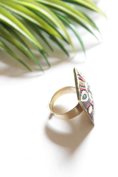 Black with Gold and Red Tibetan Adjustable Ring