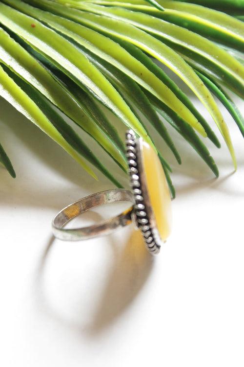 Yellow Center Stone Tear Drop Shape Oxidised Finish Ring