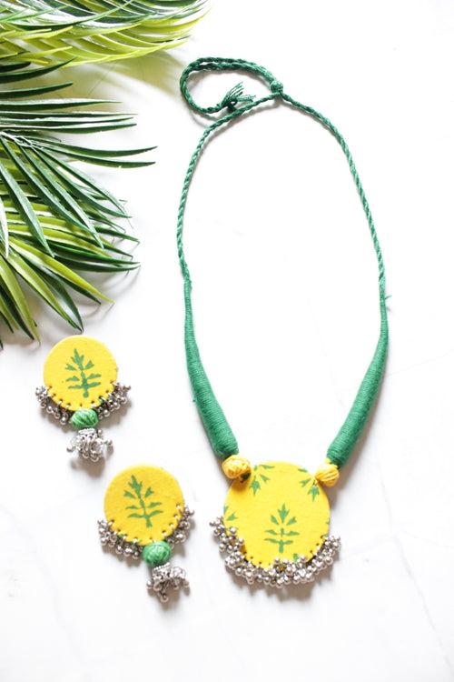 Yellow and Green Adjustable Length Fabric Necklace Set