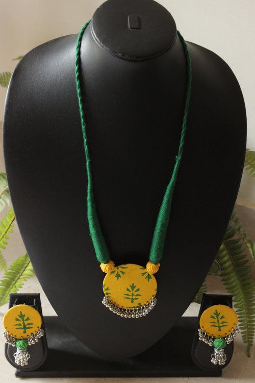 Yellow and Green Adjustable Length Fabric Necklace Set