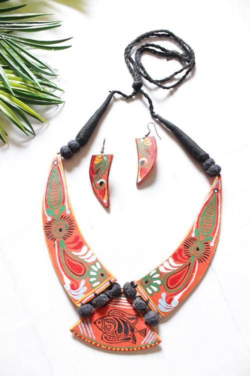 Hand Painted Fabric Adjustable Length Choker Necklace Set