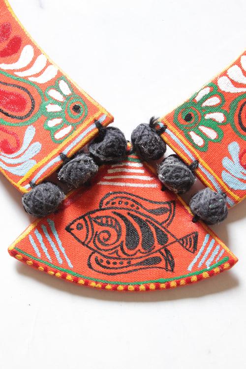 Hand Painted Fabric Adjustable Length Choker Necklace Set