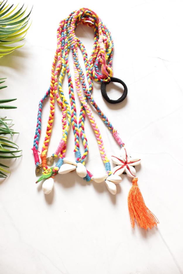 Multi-Color Hand Braided Threads and Shells Hair Strings