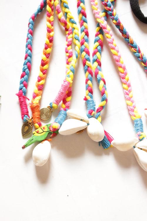 Multi-Color Hand Braided Threads and Shells Hair Strings