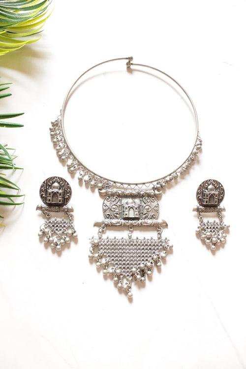 Premium Oxidised Finish Hasli Necklace Set