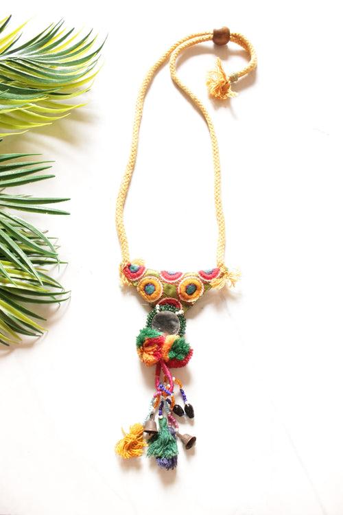 Hand Embroidered Adjustable Length Fabric Necklace