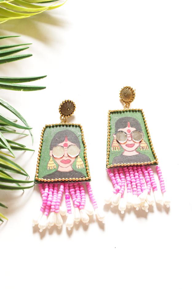 Hand Painted Fabric Dangler Earrings