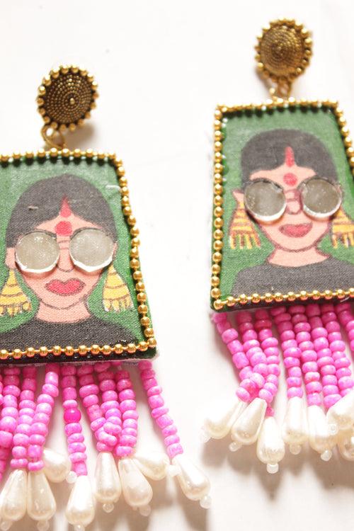 Hand Painted Fabric Dangler Earrings