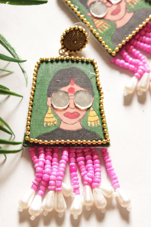 Hand Painted Fabric Dangler Earrings