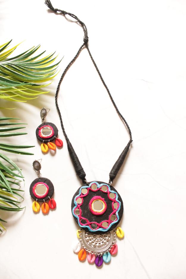 Hand Embroidered Fabric and Mirrors Necklace Set