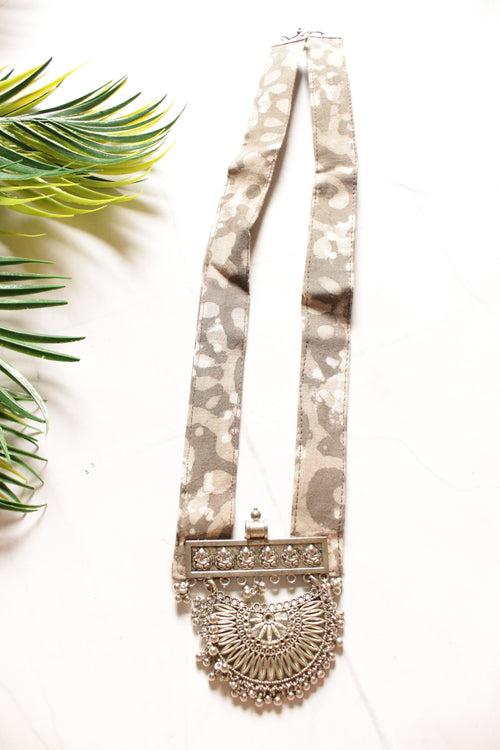 Brown Bagru Printed Fabric Long Collar Necklace