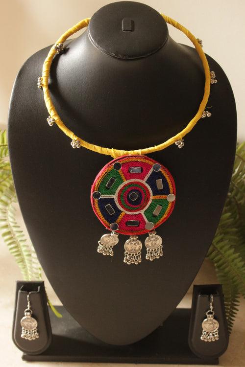 Multi-Color Hand Embroidered Hasli Necklace Set