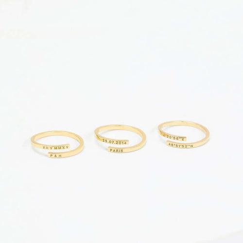 Gold Plated Couple Minimal Name Ring -  Adjustable