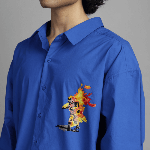 SuperHUEMN 'Sand' Handcrafted 'Burning Man' Darwyn Shirt (Blue)