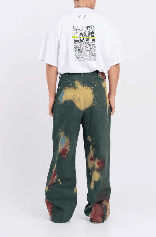 Huemn Blood Washed Wide Leg Ripped Denims (Emerald Green)