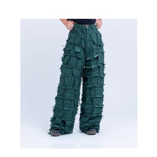 Handcrafted 1000 Panel Distressed Jeans (Green)