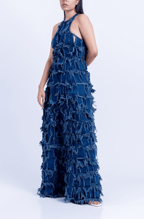 Handcrafted 1000 Panel Denim Dress (Indigo)