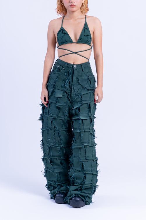 Handcrafted 1000 Panel Asymmetric Bralette Top (Green)