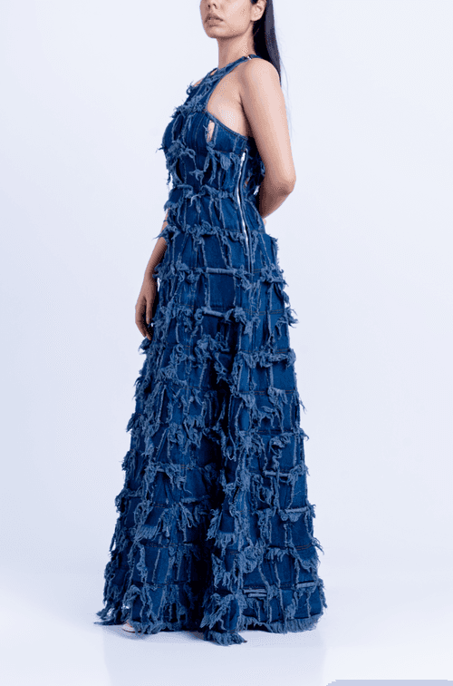 Handcrafted 1000 Panel Denim Dress (Indigo)