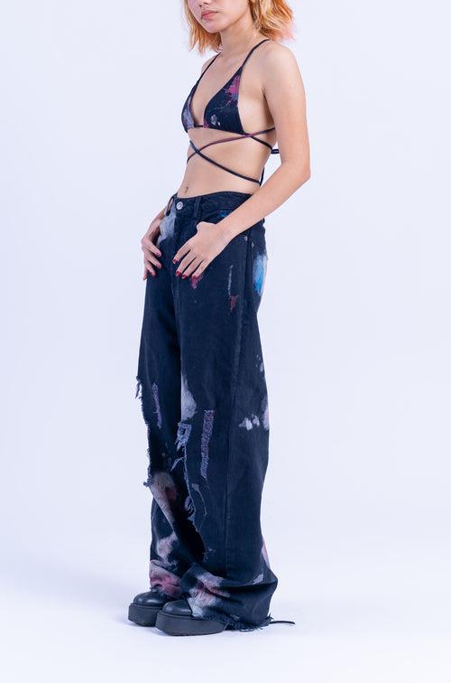 Huemn Blood Washed Asymmetric Bralette Top (Black)