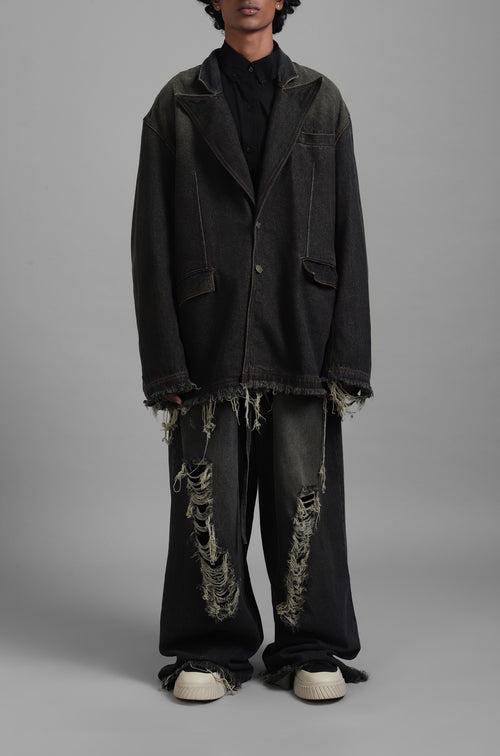 SuperHUEMN Dark Wash Tinted Effect Denim Blazer (Black)