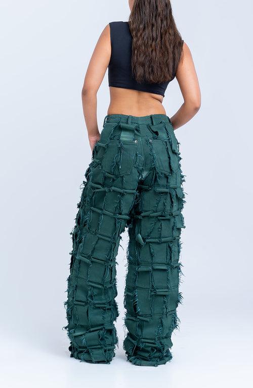 Handcrafted 1000 Panel Distressed Jeans (Green)