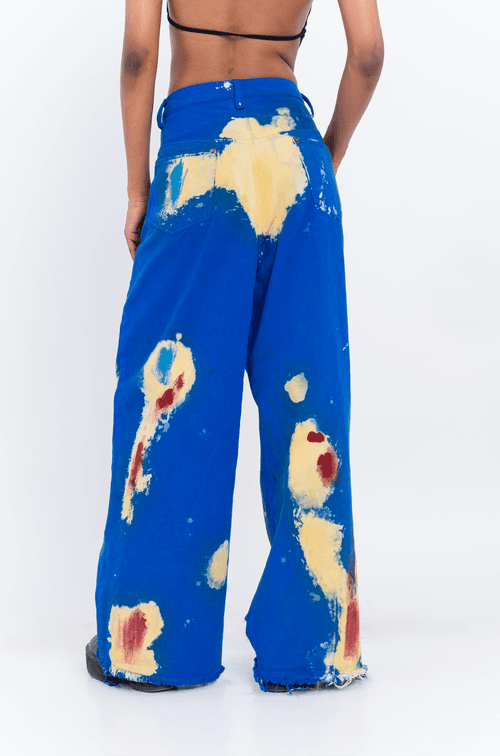 Huemn Blood Washed Wide Leg Ripped Denim (Blue)