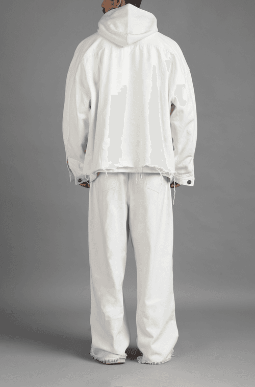 SuperHUEMN Classic Distressed Denim Jacket (White)