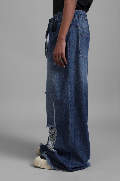 SuperHUEMN Dark Wash Faded Effect Classic Distressed Jeans (Indigo)