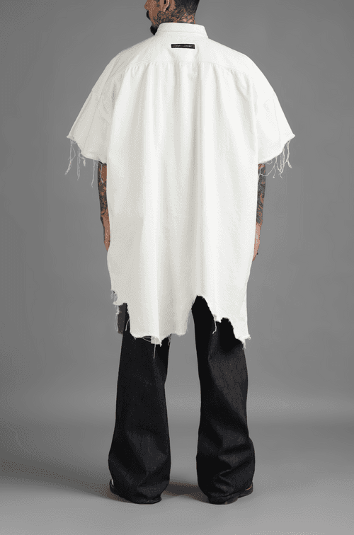 SuperHUEMN Denim Oversized Asymmetric Longline Shirt (White)