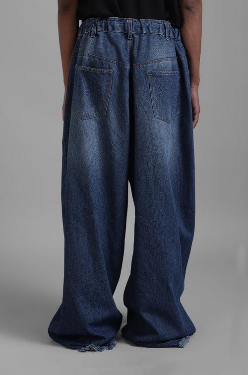 SuperHUEMN Dark Wash Faded Effect Classic Distressed Jeans (Indigo)