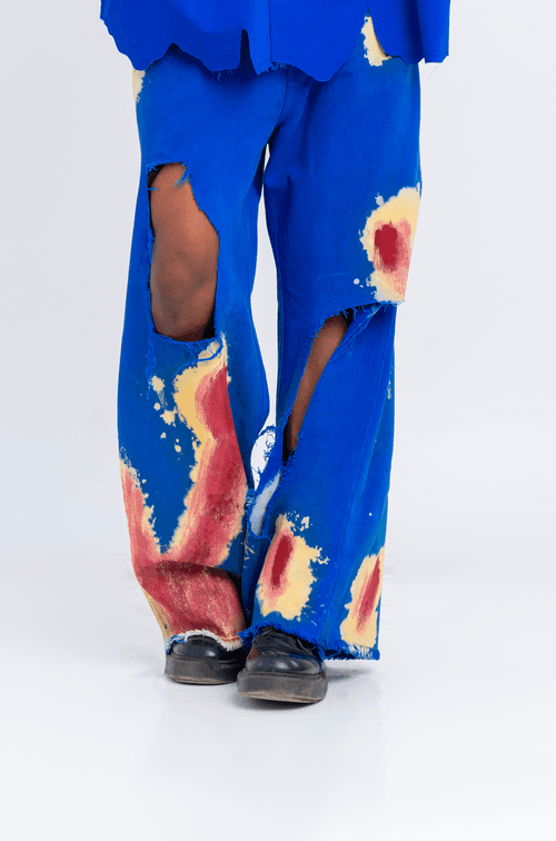 Huemn Blood Washed Wide Leg Ripped Denim (Blue)