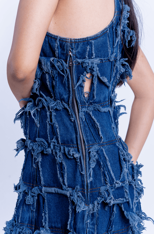 Handcrafted 1000 Panel Denim Dress (Indigo)