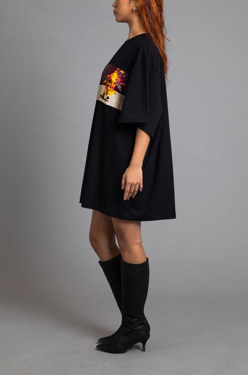 SuperHUEMN Handcrafted Twin 'Burning Man' Oversized Dress (Black)