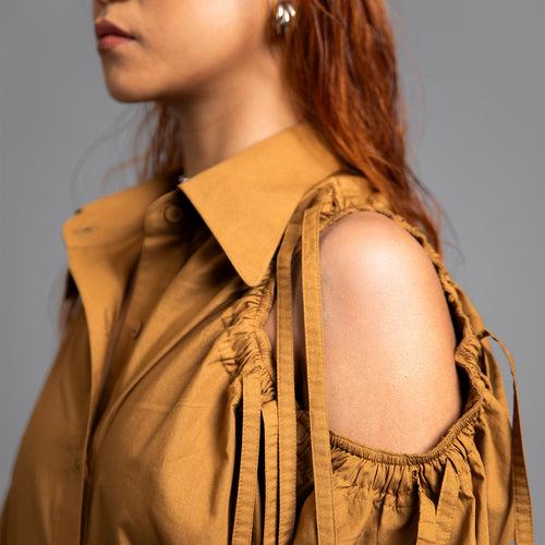 SuperHUEMN 'Sand' Multi - Crater Cutout Detail Shirt Dress (Cinnamon Brown)