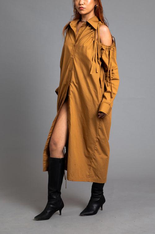 SuperHUEMN 'Sand' Multi - Crater Cutout Detail Shirt Dress (Cinnamon Brown)