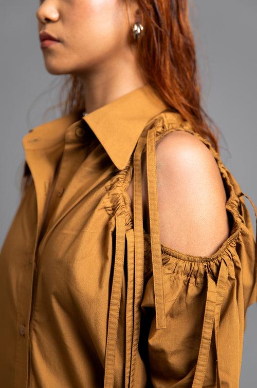 SuperHUEMN 'Sand' Multi - Crater Cutout Detail Shirt Dress (Cinnamon Brown)