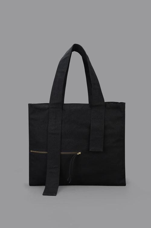 HUEMN Pocket Detailed Zippered Tote (Black)