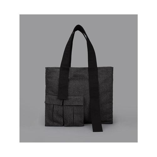 HUEMN Pocket Detailed Zippered Tote (Dark Grey)