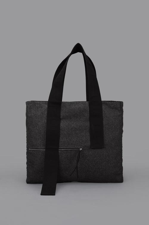 HUEMN Pocket Detailed Zippered Tote (Dark Grey)