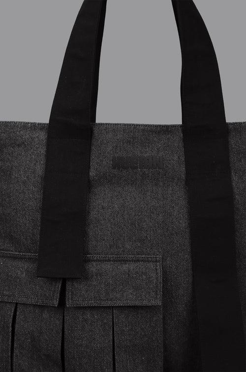 HUEMN Pocket Detailed Zippered Tote (Dark Grey)