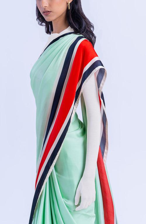 The Racer Stripe Sari (Mint)