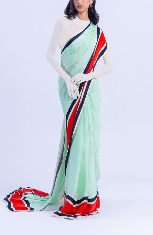 The Racer Stripe Sari (Mint)