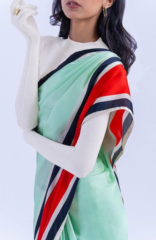 The Racer Stripe Sari (Mint)