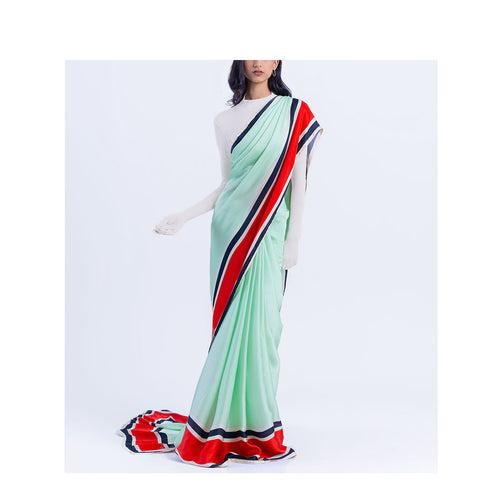 The Racer Stripe Sari (Mint)